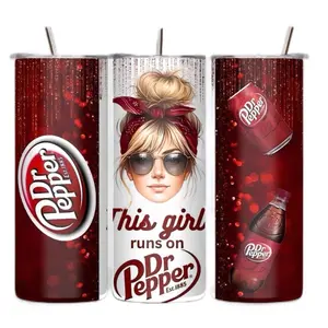 Dr. Pepper Tumbler Women's Reusable Water Tumbler 20oz - Stylish Bottle with Unique Design, Perfect for Gifting - Bottled Drinkware Cup Mug Washable