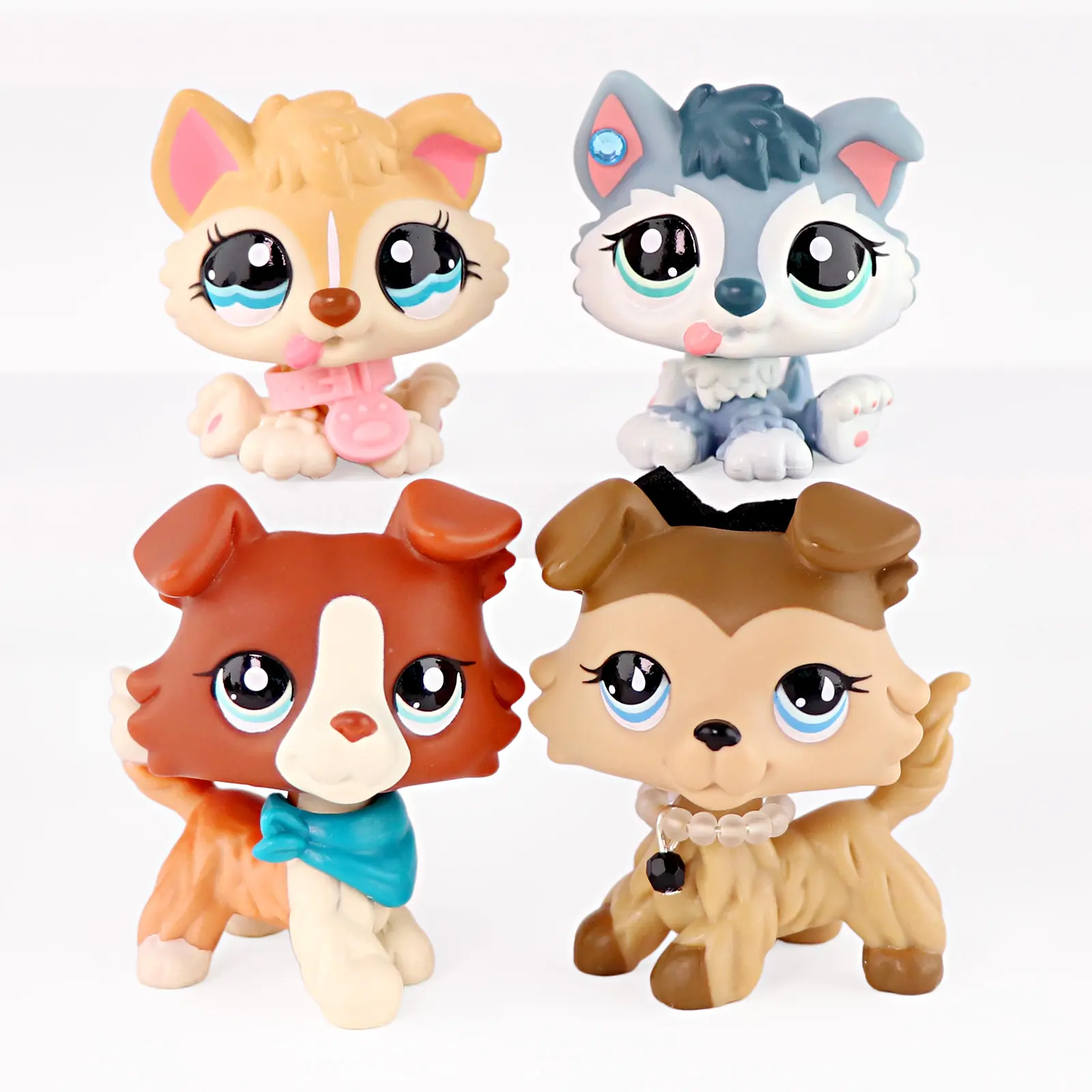 4 Pcs Cute Puppy Figures Set - Kawaii Decor, Pretend Play Collectible Character Figurine Animals with Collar & Scarf Accessories, Mini Dog Toys for Kids, Cute Animals