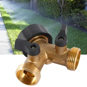 Garden Hose Splitter 2 Way Garden Water Distributor Solid Brass Y Valve Hose Connector Garden Water Hose Adapter 3/4 inch Thread for Water Tap Outlet Spigot