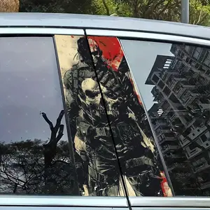 2pc Skull Warrior Vinyl Stickers, Car B Pillar Protection Decals, Easy Peel Off, Sunproof Waterproof Scratch Resistant, All Models Compatible