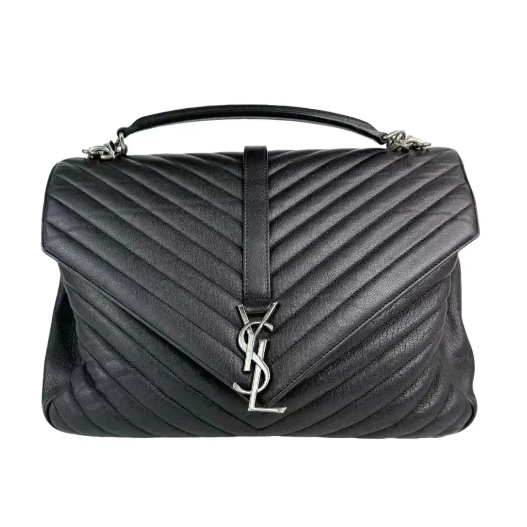 Pre-owned Yves Saint Laurent Leather Shoulder Bags Large Black Classic Monogram Shoulder Bag