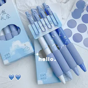 Dreamy Blue Gradient Retractable Gel Pens, 0.5mm Fine Tip Black Ink Matte Frosted Barrel Smooth Writing No Skip, 4 Pack Set Aesthetic Stationery for Journaling School Office