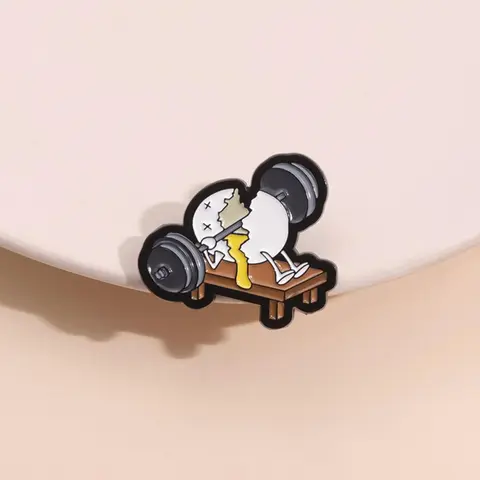 Cartoon Egg & Barbell Design Brooch, Cute Fitness Enthusiast Badge for Backpack Hat Decoration, Fashion Accessories for Men & Women, Drop Set Pins, Alloy Brooch Pin