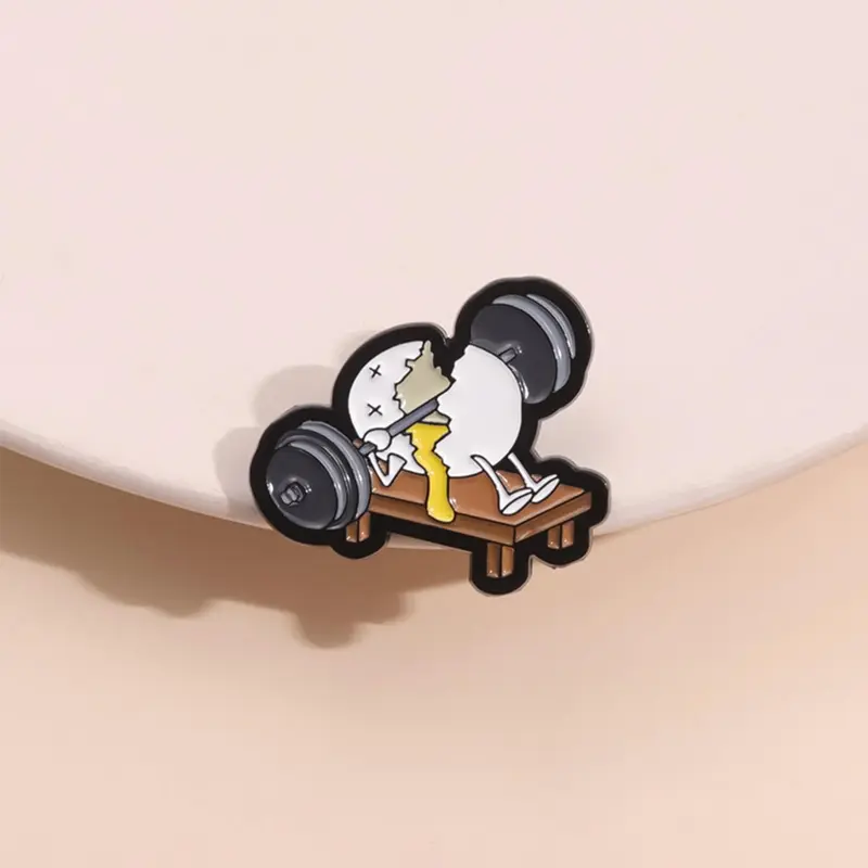 Cartoon Egg & Barbell Design Brooch, Cute Fitness Enthusiast Badge for Backpack Hat Decoration, Fashion Accessories for Men & Women, Drop Set Pins, Alloy Brooch Pin