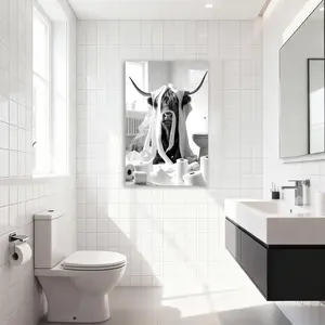 Funny Highland Cow Black And White Canvas Aesthetic For The Bedroom Wall Sitting Room Dormitory Wall Office Wall Poster Decorative Painting Canvas Wall