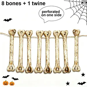 Halloween Realistic Skeleton 8 Bones(10.5cm)+1 Rope(150cm) Hanging Decor, Halloween Indoor and Outdoor Decorations, Perfect for Halloween Parties Decor, Lifelike Skeleton Design Props