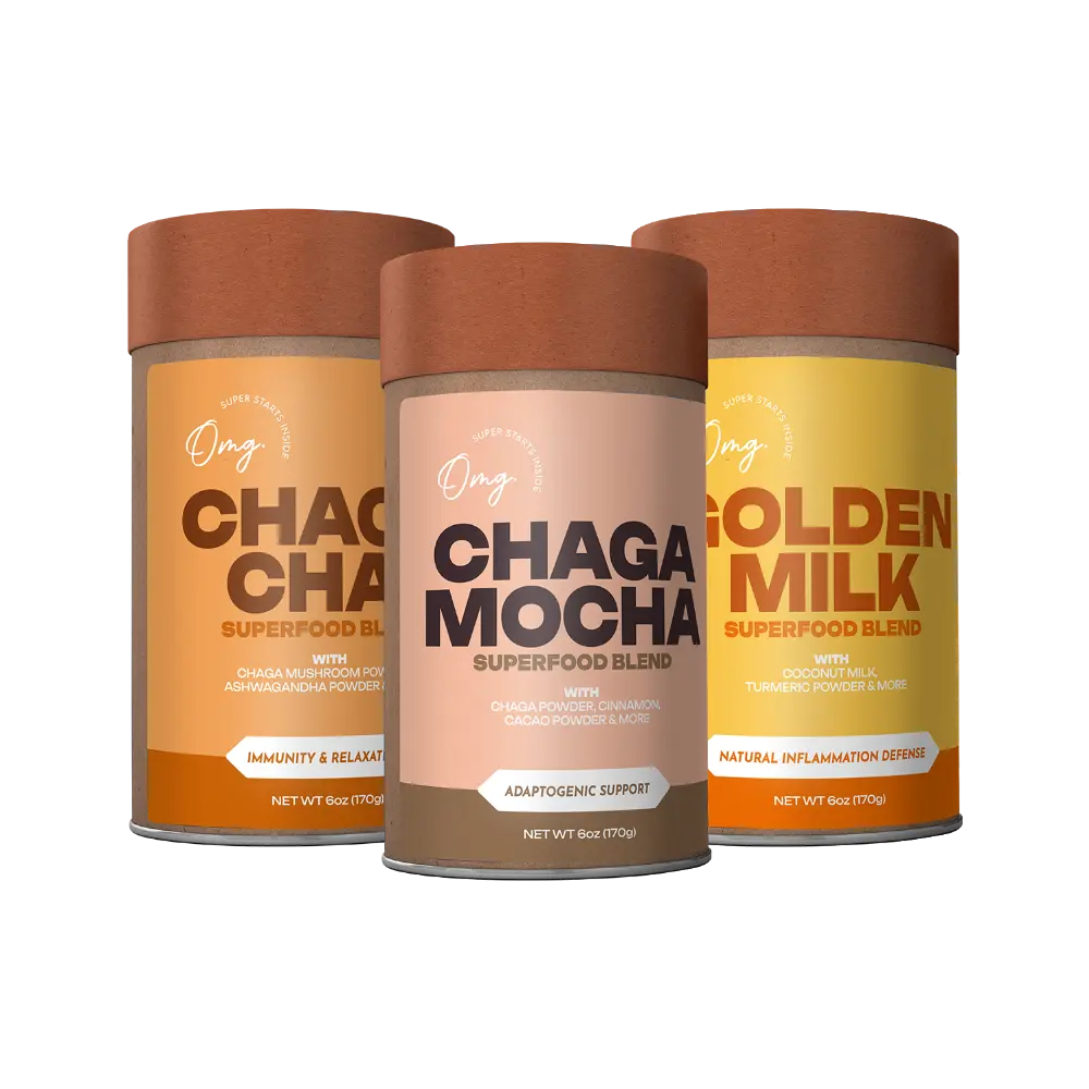 3-Pack Retail Bundle: Organic Chaga Chai (Tea), Organic Chaga Mocha, & Organic Golden Milk Dietary Powder for Immunity & Cholesterol Management - Healthcare & Wellness