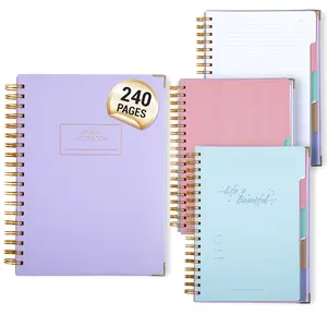 5-Subject Hardcover Spiral Notebook with Tabs B5 240 College Ruled Pages Waterproof Cover & Metal Corners Perfect Gift for Students, Office & School