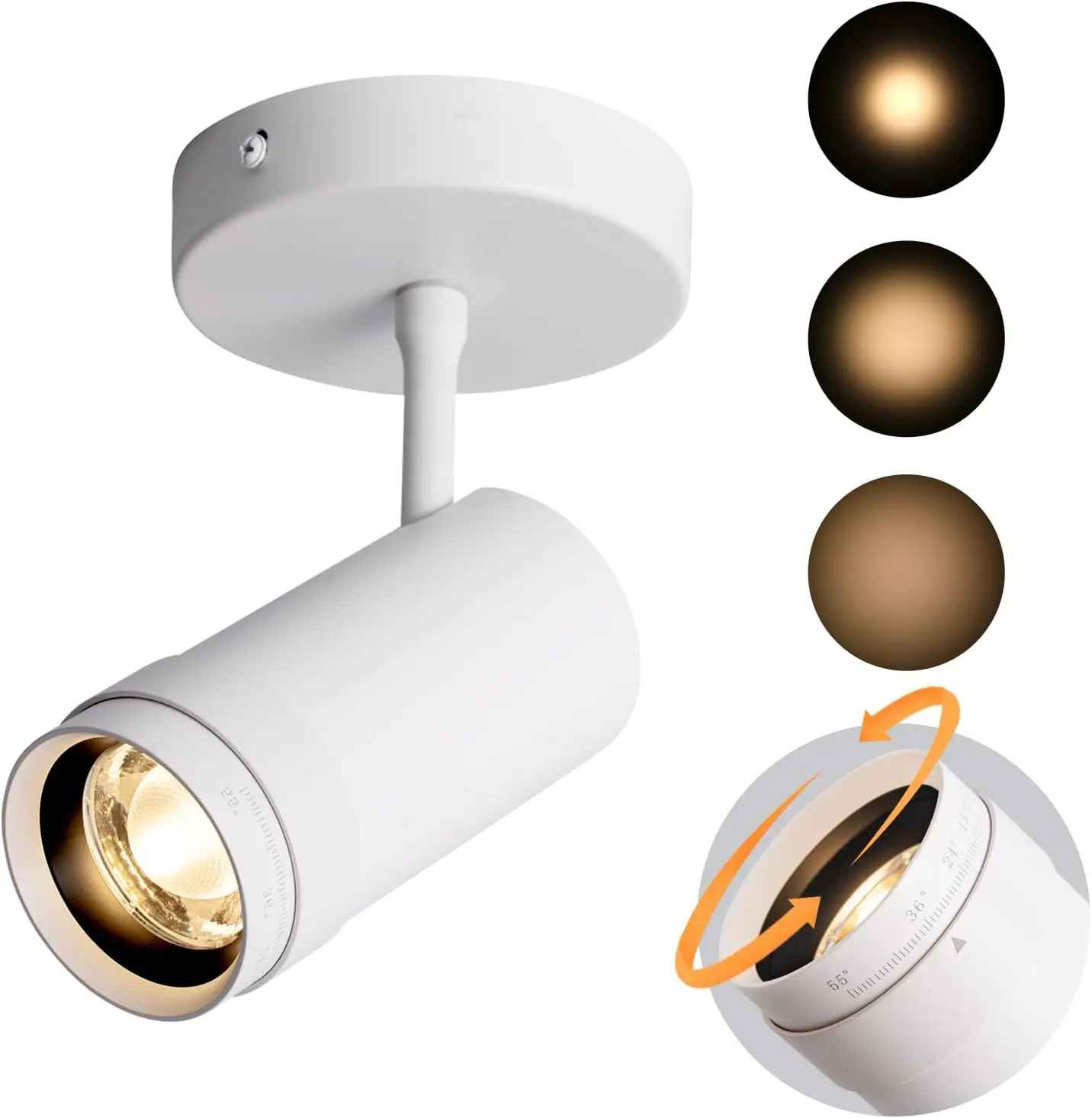 Aisilan LED oomable Ceiling Spotlight, Indoor Dimmable Accent Light for Pictures, 7W Hardwired Surface Mount Swivel Adjustable 10-55° Beam, High CRI 97, for Living Room Gallery Hallway Bedroom, White