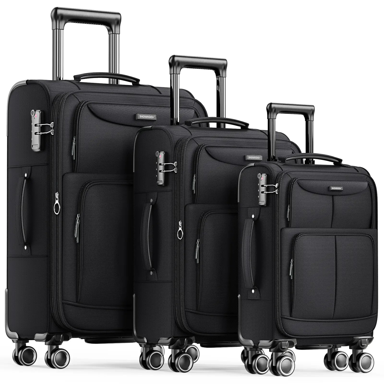 SHOWKOO 3-Piece Softshell Expandable Luggage Set with 360° Double Spinner Wheels, Built-in TSA Lock, Lightweight Durable Suitcase Set For Travel Business Trip