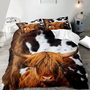 Highland Cow Pattern Decorative Duvet Cover Set, 2/3 Counts/set Including 1 Duvet Cover & 1/2 Pillowcase without Filler, Soft Comfortable Bedding Set for Home Bedroom