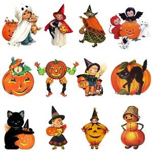 12PCS Vintage Halloween Cutout Home Decoration, Retro Halloween Cut-Outs Cardboard with 40 Adhesive Glue Points