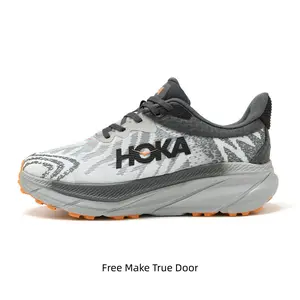 Light Gray Gradient Printed Mesh Wave Cloud Cushioned Trail Running Shoes Unisex Wide Toe Box Orange Serrated Non Slip Rubber Outsole Long Distance All Terrain Athletic Trainers