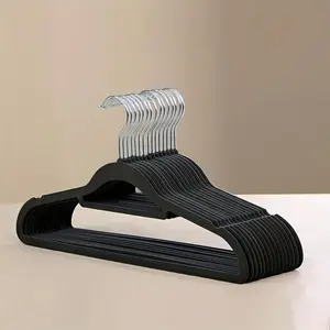 10pcs Flocked Clothes Hanger, Household Adult Clothes Hanger, Non-slip Clothes Hanger To Prevent Shoulder Bulging, Traceless Clothes Hanger, Stackable Clothes Hanger, Wardrobe, Space-saving Storage, Coat Hanger Organizer Only Hanging