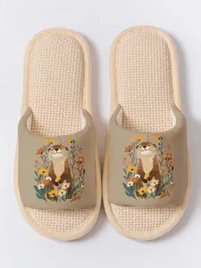 Healing Otter Print Toe-Exposed Slippers, Soft Sole Home Floor Slipper, Anti-Slip Breathable Non-Odorous Footwear for All Seasons
