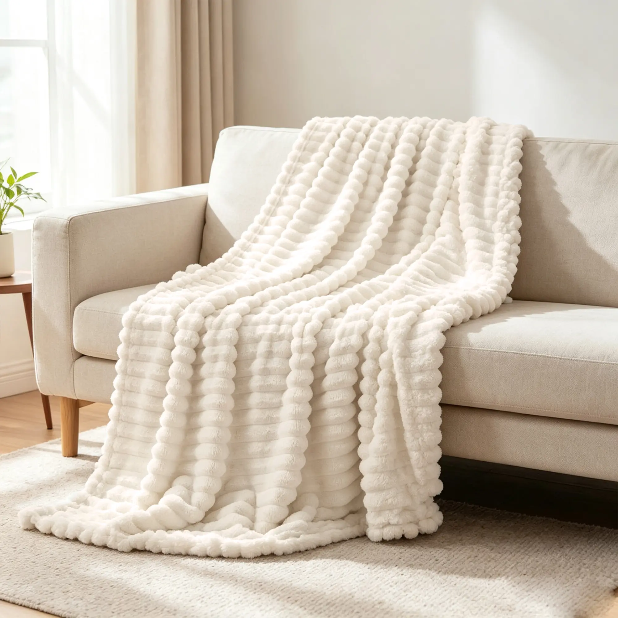 Faux Rabbit-Fur Blanket - Soft, Warm, Versatile All-Season Bedding Throw for Bedroom, Sofa, Travel, Ideal Gift Choice