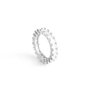 AMOR DEUS Oval Amor Ring with Cubic Zirconia Stones on Eternity Band, US Size 6 and 7