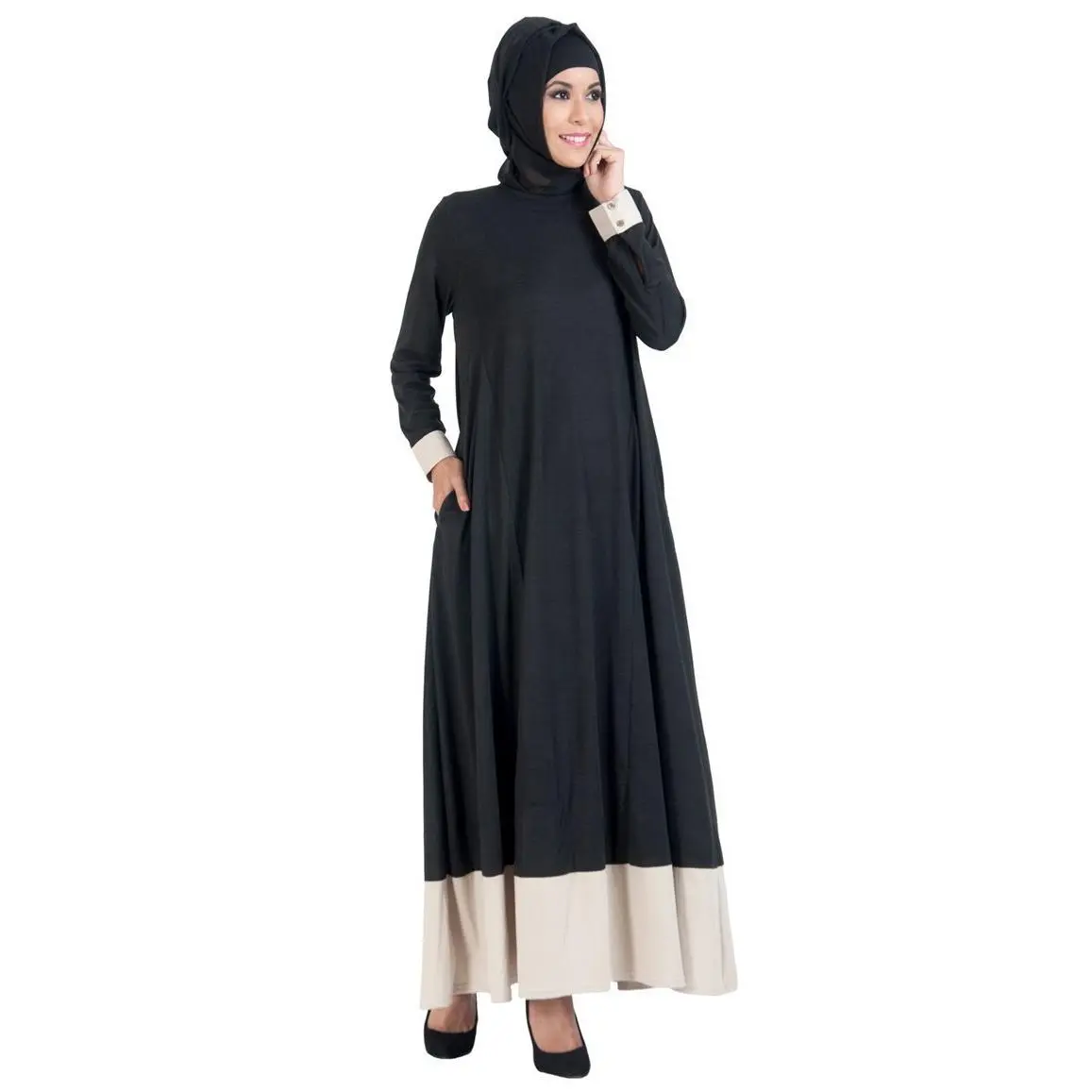 Colorblock Hem Flared Everyday Wear Abaya Dress - Final Sale