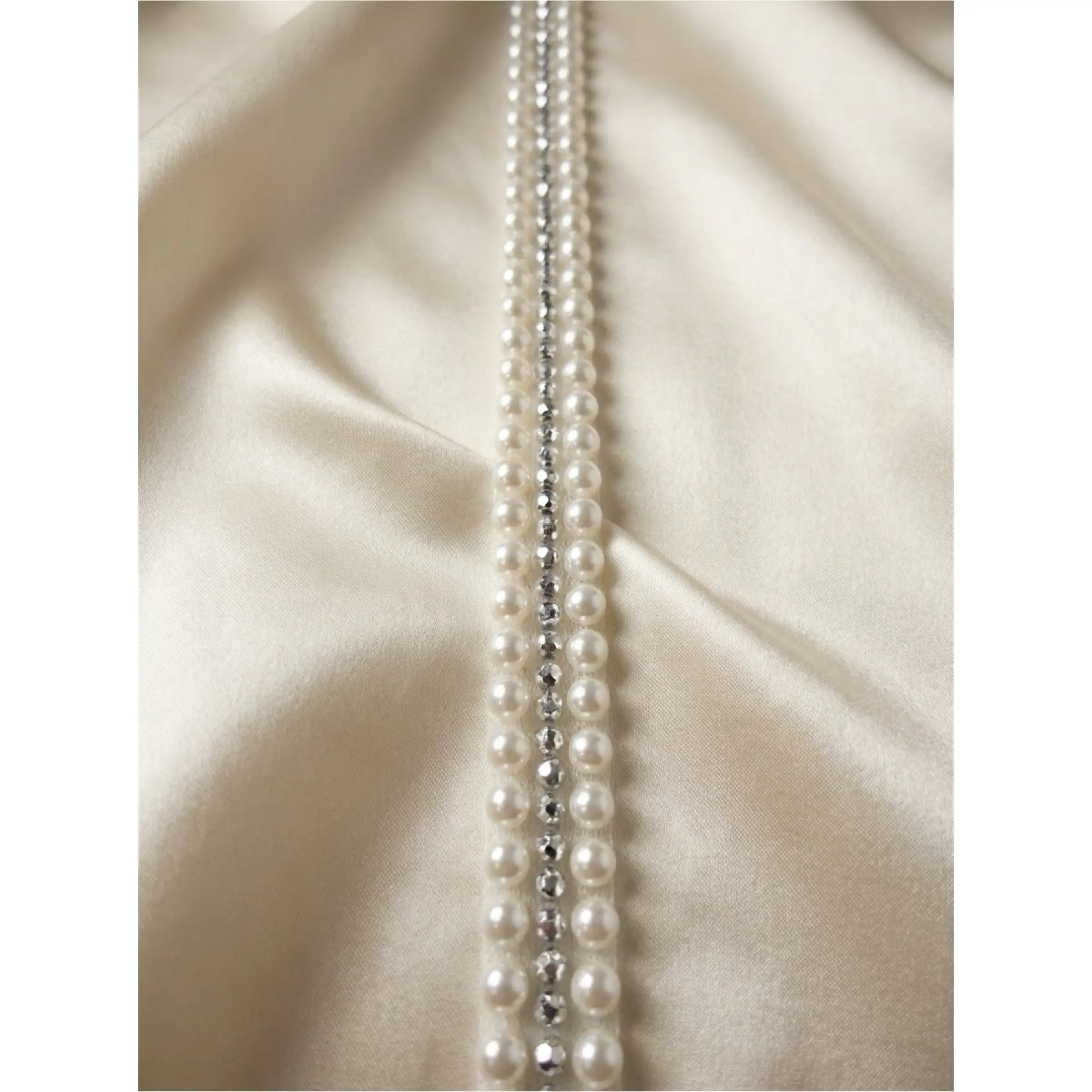 Pearl and silver faceted beads  Trim – Self Adhesive Pearl Trim, Peel and Stick Bridal Trim, Wedding Dress Trim, Sew or peel and stick