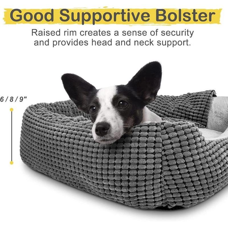 Dog Beds for Large Medium Small Dogs, Rectangle Cave Hooded Blanket Puppy Bed, Luxury Anti-Anxiety Orthopedic Cat Beds for Indoor Cats, Warmth and Machine Washable (35 inches, Grey)