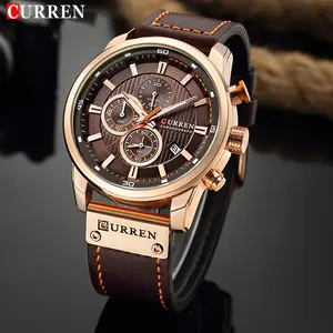 CURREN Men's Sports Watch Multi-Function Chronograph PU Leather Strap Wristwatch, Automatic Date