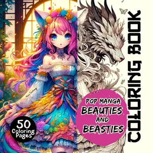 Pop Manga Beauties and Beasties Colouring Book: The Perfect Gift for Teens, Girls, Boys, and Young-at-Heart Adults: 50 Adorable Designs for Coloring and Relaxation