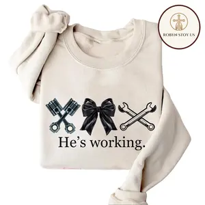 He's Working Mechanic Shirt and Sweatshirt, Funny Coquette Bow Graphic Tee, Mechanic Wife Wifey Gift, Blue Collar Job Humor Top