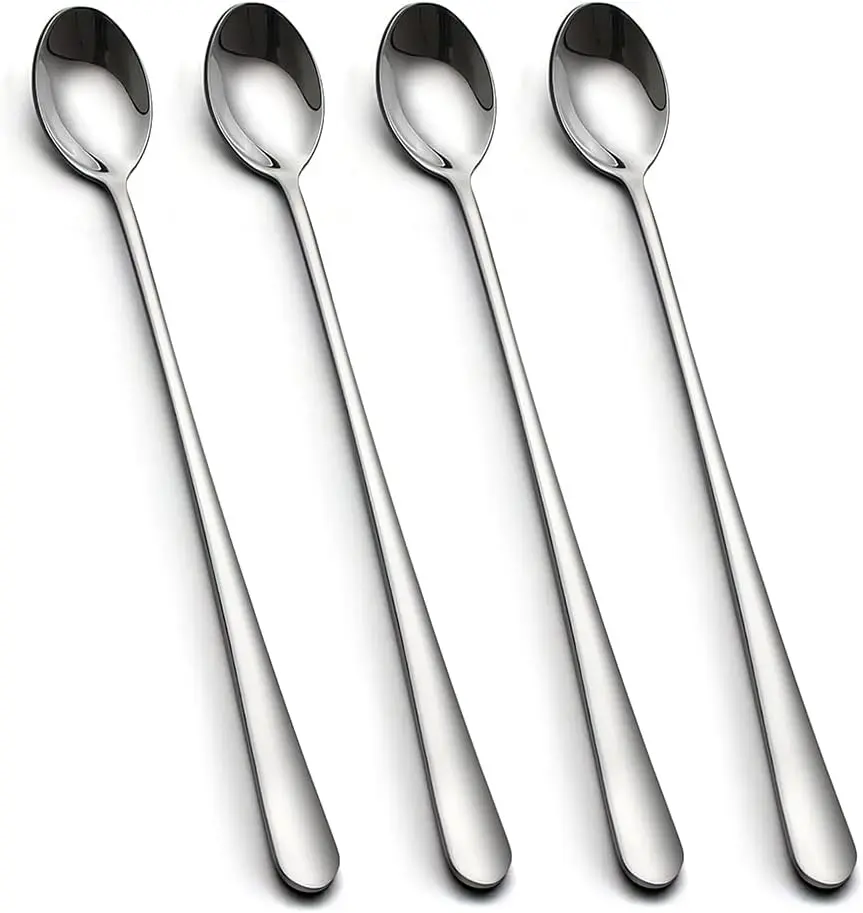 Stainless Steel Square Head Spoon Set - 4-Piece 9-in 5.3-oz Heavy-Duty Mirror Finish Kitchenware Utensils with Long Handles, Ideal for Home Bar, Iced Tea Stirring, Thoughtful Gift, 5.3 Ounces