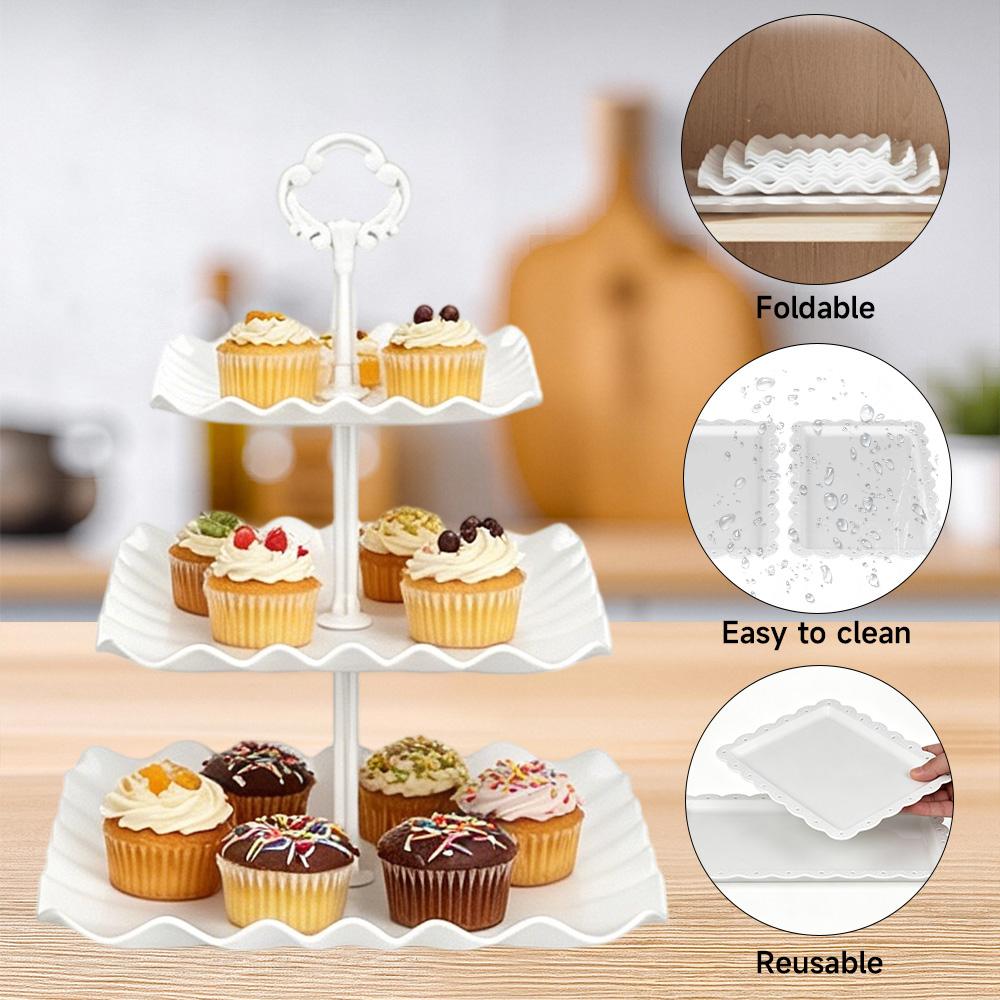 5 Piece White Square Cake Stand Set – 3-Tier & 2-Tier Cupcake Stands with Appetizer Trays, Dessert Tower for Wedding Birthday Tea Party Bridal Shower