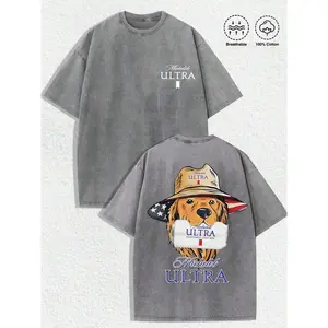 1 PCS "Michelob Ultra - American Dog" Vintage Graphic Tee: Washed Shirt (Available In Gray/Dark Gray) With "Michelob Ultra" Logo (Front), Back Art Of Dog In American Flag Hat Holding Michelob Ultra Beer. Made Of 100% Breathable Cotton, Spring/Summer/Fall