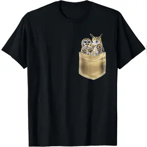 Funny Barred And Horned Owl Shirt Owls In Pocket Owl Lovers T-Shirt Stylish Cotton Tee