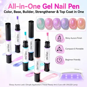 SAVILAND 5-in-1 Aurora Gel Nail Polish Pen, All-in-One Base, Color, Builder, Strengthener & Top Coat, Easy-Apply UV/LED Gel Nail Pen for DIY No-Mess Manicure