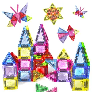 Magnetic Glitter Mini Stained Building Blocks Set, STEM Educational DIY Construction Toy, Magnetic Building Cubes, Creative Learning Playset for Kids Ages 3+, Improves Fine Motor Skills, Ideal Birthday Christmas Festival Gift