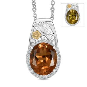Autumn Alexite and White Zircon 5.00 ctw Maple Majesty Pendant in 18K Yellow Gold Plated and Platinum Plated with Stainless Steel Necklace 20 Inches
