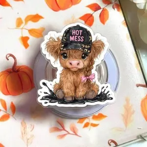 (2 VER) Funny Hot Mess Highland Cow Magsafe Phone Grip Detachable Magnetic Kickstand, Cute Farm Aesthetic Gift For Cow Lovers Daily Use, Gift For Love Reader