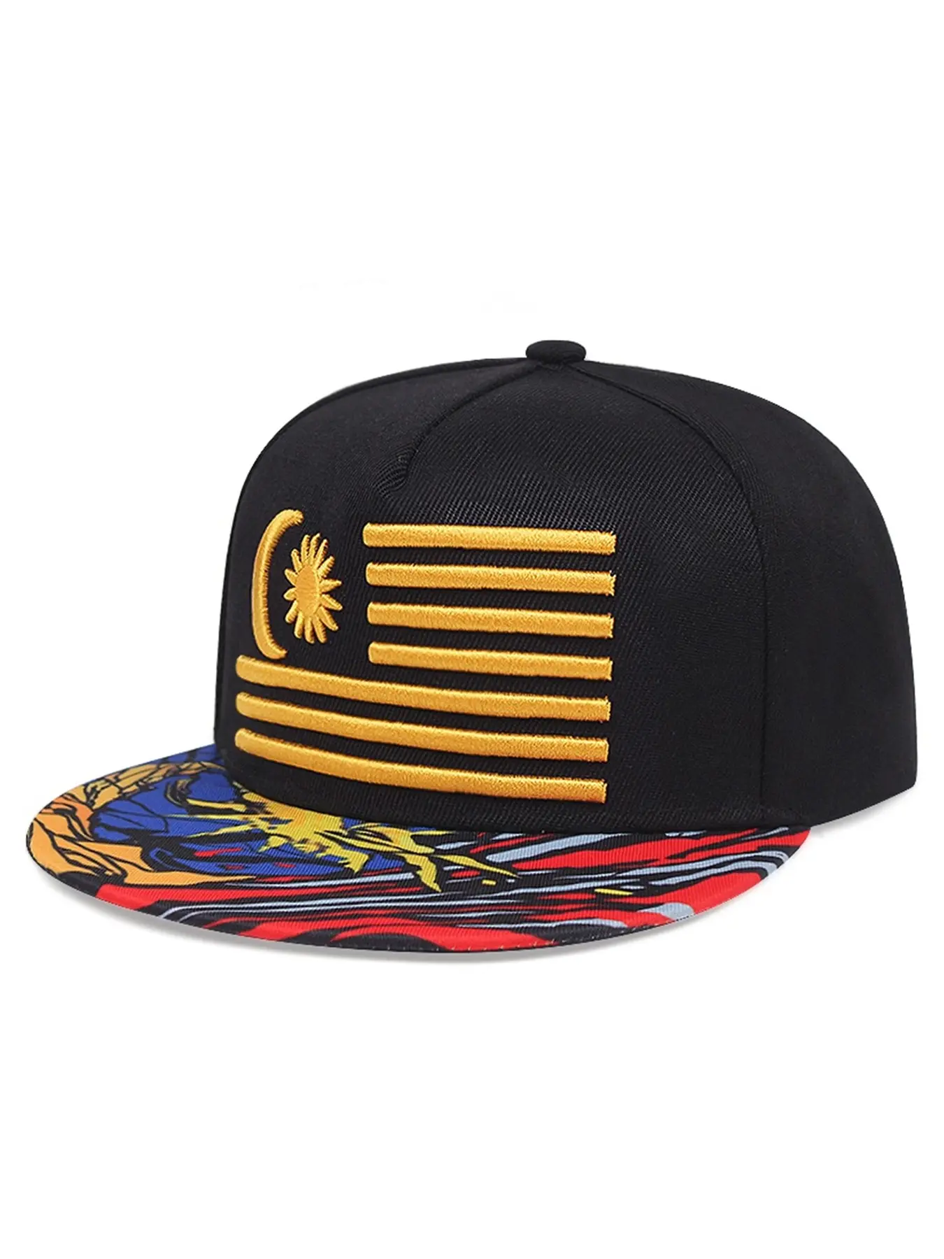 2026 Fashion and Personalized New Baseball Hat Embroidered Malaysian Flag Hip Hop Hat Street Creative Skateboarding Hat Daily Commuting Decoration Hat Outdoor Sports Sunshade Hat Male Female Same Style Casual Flat Edge Hat