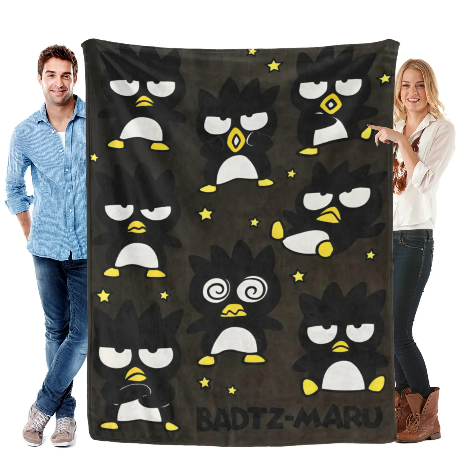 Sanrio Multiple Expression Badtz-Maru Blanket, Fuzzy Cartoon Printing Throw Blanket,Badtz Maru Gifts For Sanrio Collector Present