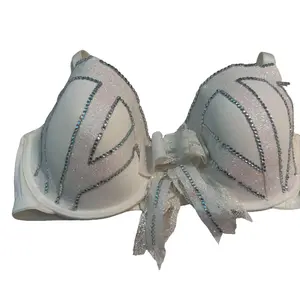 Custom Costume Bra Handmade Detail in White and Silver with Rhinestones Available in All Sizes