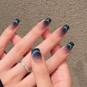 Handmade Iceland Aurora Black Gradient Blue Cat Eye Press On Nails Aurora Nails Blue Nails Cat Eye Nails Coffin & Short Coffin Nails