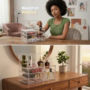 New Clear Acrylic Dustproof Drawer Storage Box, Multi-functional Makeup & Desk Organizer for Home Office Storage