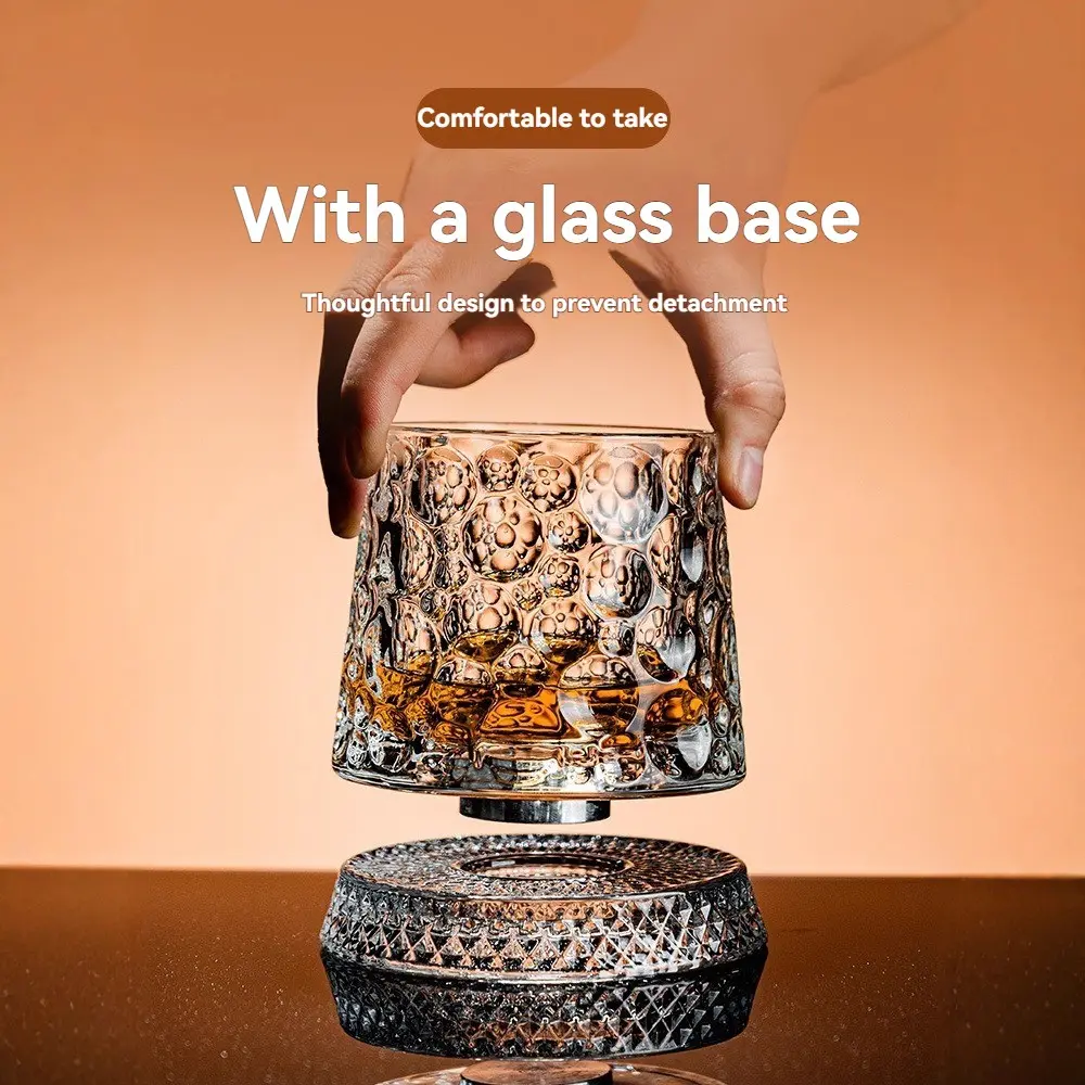 9oz Whiskey Glass Cup, Bourbon Drinking Glass, Premium Drinking Glasses, 360-Degree Rotation, Carved Cut Design, Premium and Practical, Ideal for Whiskey, Brandy, Wine, Party, Wedding, Gifting, Crystal Whiskey Glass, Durable Glassware