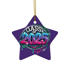 Ceramic Ornament, Purple Christmas Ornament, Class of 2025 Retro Graffiti Art, Graduation Gift, Holiday Decor, Christmas Tree Decoration,