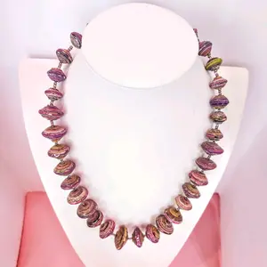 Vintage Pink Handmade Recycled Paper Necklace Earring Set for Women
