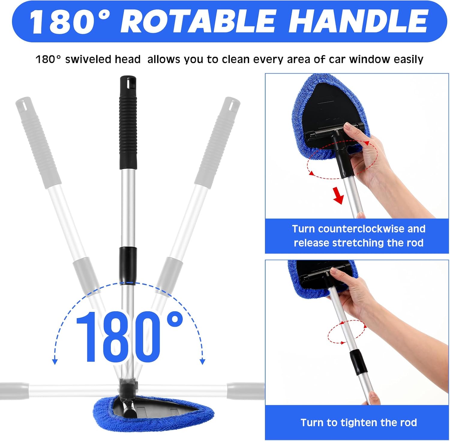 Windshield Cleaner Tool Car Window Cleaning Supplies with Extendable Handle Include 4 Washable Microfiber Bonnets 1 Empty Spray Bottle Glass Wiper Kit Cleaning Kit Universal for Office and Home