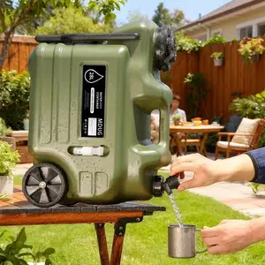7.4gal/ 28L Water Bucket With Wheels And Pull Rods - Portable Large Capacity PE Square Water Container - For Outdoor Camping, Hiking & Picnics - Ideal Gift for Outdoor Enthusiasts-Green