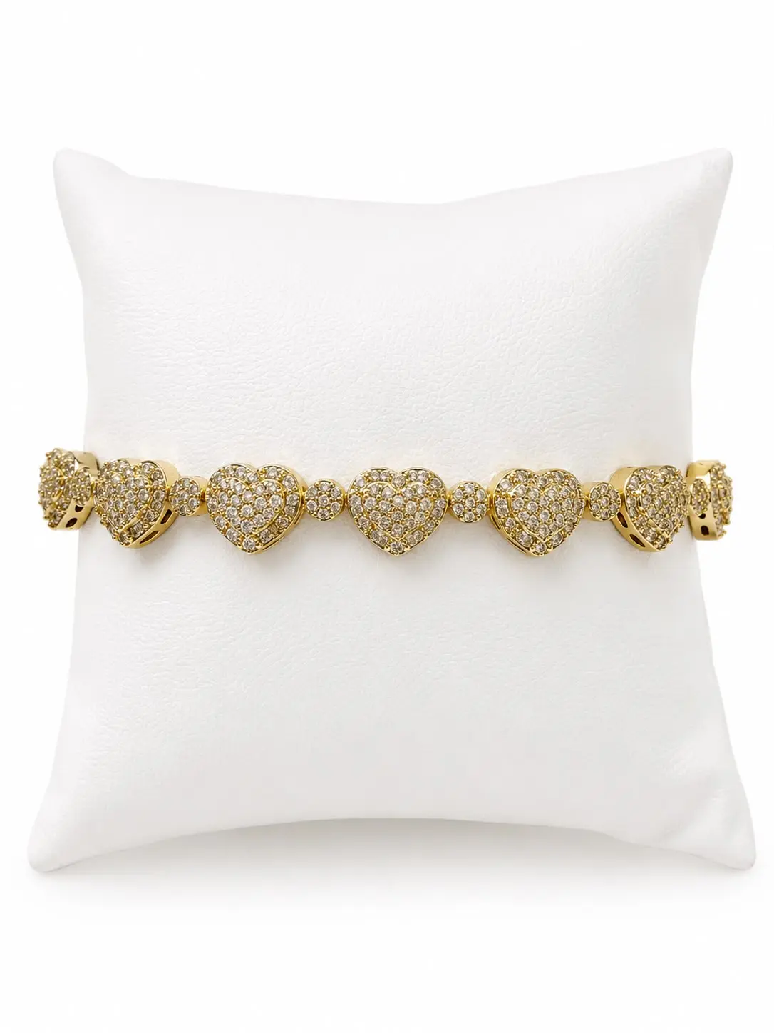 14K Gold Plated Heart Link Bracelet with Cubic Zirconia – 17 cm + 2 cm Extension