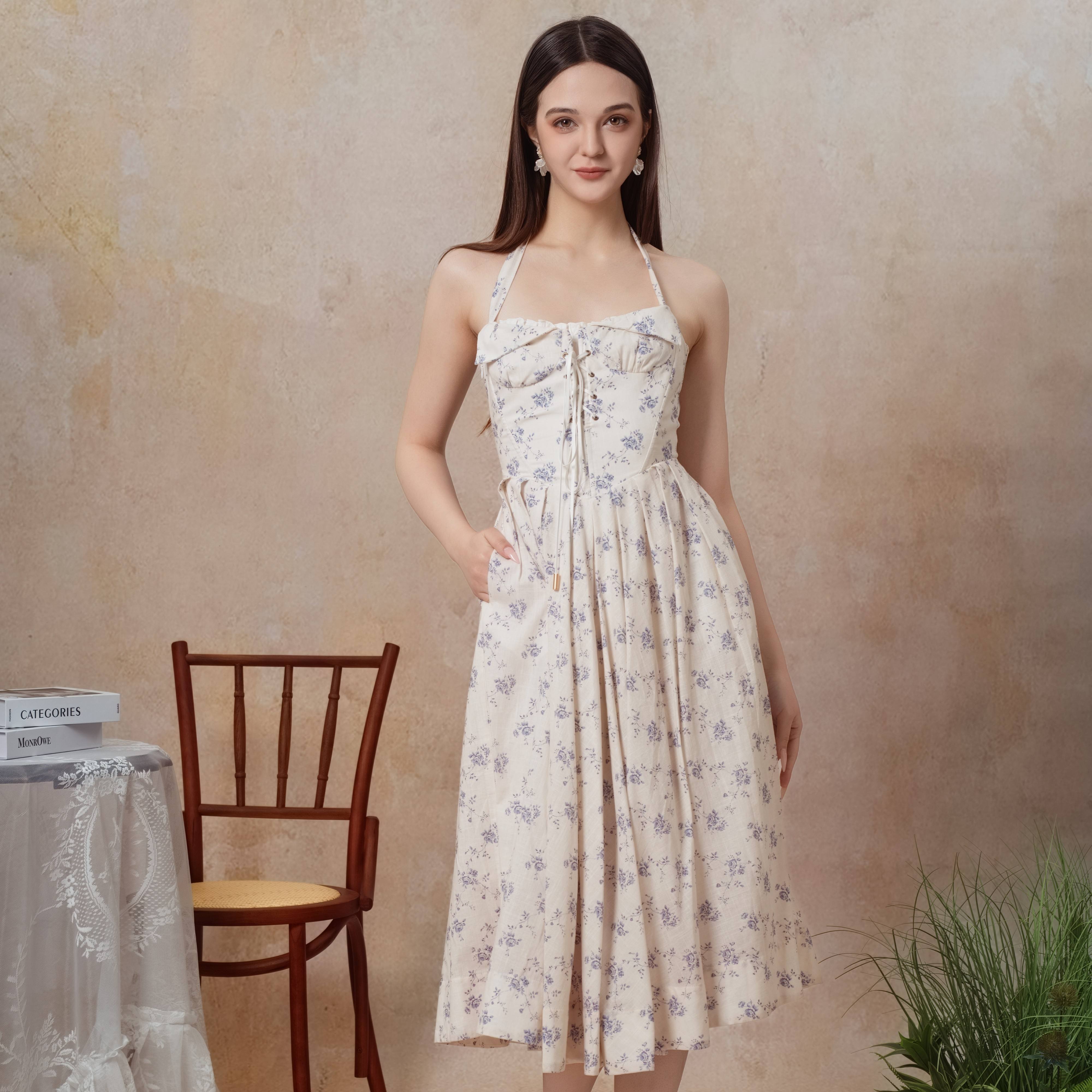 The Cobalt Dream Corset Dress-LuminaVenus  Elegant Dresses Women Beach Outfits Outfit Classy  Slim Fit Women Rehearsal Dinner Dress Bohemian White Lace Vestidos Para Fiesta  Formal Piece birthday outfit Pleated Skirt