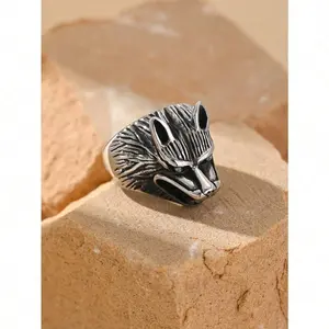 Punk Cool Stainless Steel Wolf Head Pattern Men's Ring Lightweight Luxury Material Cool Fashionable Design Unique Advantages
