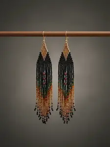 This pair of Bohemian-style, retro court design, gradient long tassels, hanging glass seed, hand-woven beaded earrings exude an elegant and classical charm. They are suitable for ladies to wear daily and are versatile as gifts Earrings Jewelry