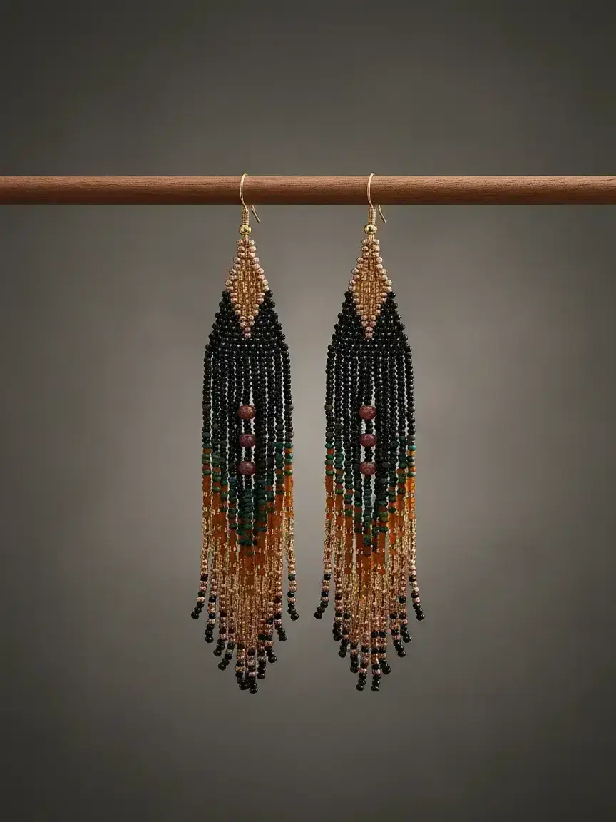 Bohemian-style, retro court design, Unique Design Earrings, gradient long tassels, hanging glass seed, hand-woven beaded earrings suitable for daily wear and versatile as gifts Earrings, Trendy, Stylish jewelry